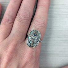 Load image into Gallery viewer, All Seeing Eye Sapphire Ring | Fine Silver Intuition Talisman
