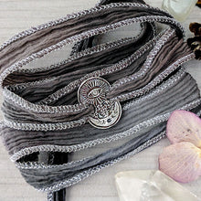 Load image into Gallery viewer, All Seeing Eye Silk Wrap Bracelet | Sterling Silver Talisman on Hand-Dyed Ribbon
