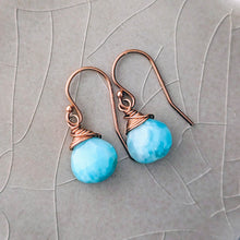 Load image into Gallery viewer, Faceted Larimar Briolette Earrings in Rose Gold: Essential Gemstones

