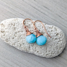 Load image into Gallery viewer, Faceted Larimar Briolette Earrings in Rose Gold: Essential Gemstones
