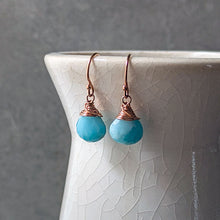 Load image into Gallery viewer, Faceted Larimar Briolette Earrings in Rose Gold: Essential Gemstones
