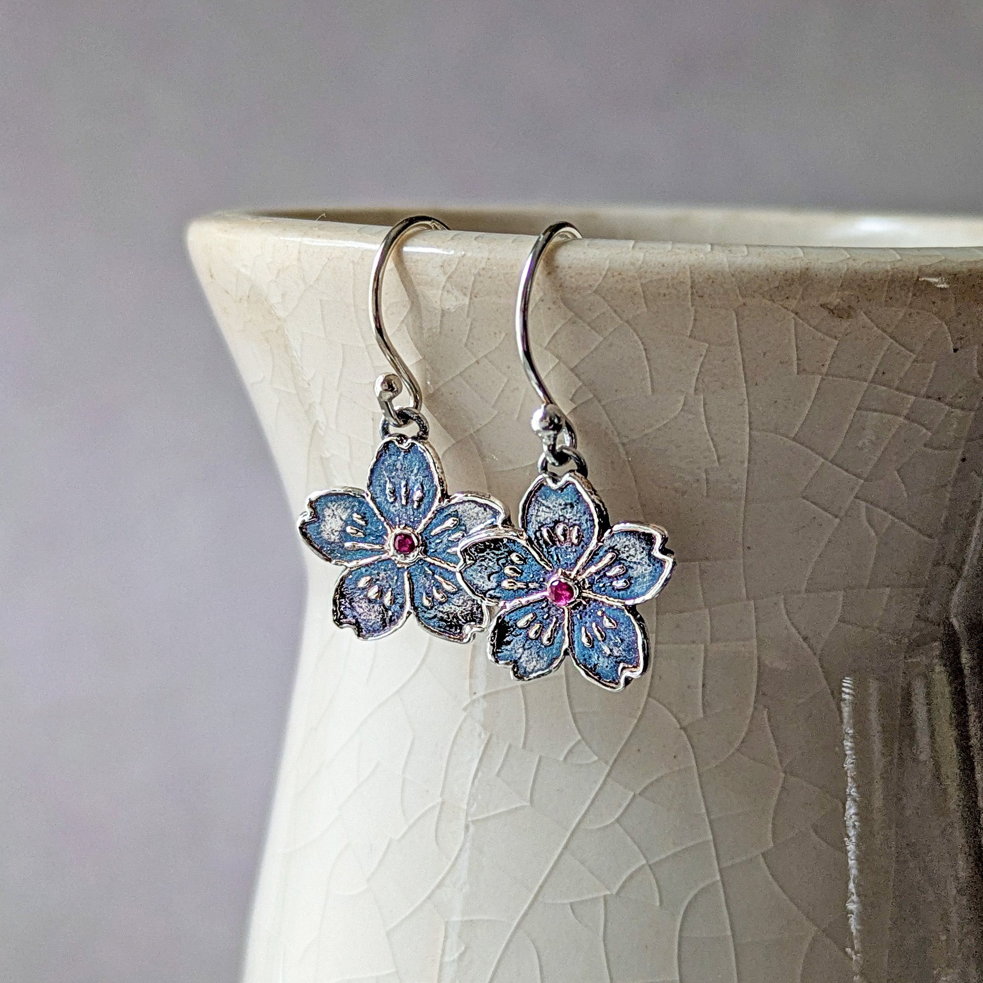 Cherry Blossom Earrings – Fine Silver Sakura Flower Earrings with 