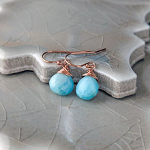 Load image into Gallery viewer, Faceted Larimar Briolette Earrings in Rose Gold: Essential Gemstones
