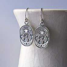 Load image into Gallery viewer, All Seeing Eye Drop Earrings | Sterling Silver Botanical Talisman
