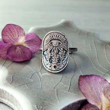 Load image into Gallery viewer, All Seeing Eye Statement Ring | Sterling Silver Botanical Talisman
