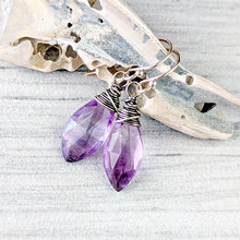 Load image into Gallery viewer, Amethyst Marquise Drop Earrings in Antiqued Silver | Essential Gemstones
