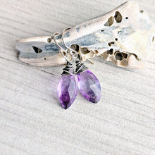 Load image into Gallery viewer, Amethyst Marquise Drop Earrings in Antiqued Silver | Essential Gemstones
