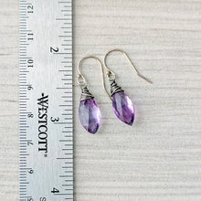 Load image into Gallery viewer, Amethyst Marquise Drop Earrings in Antiqued Silver | Essential Gemstones
