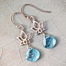 Load image into Gallery viewer, Blue Lotus Earrings: Sterling Silver and Aqua Kyanite
