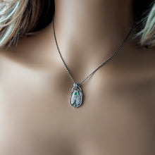 Load image into Gallery viewer, Fine Silver Cicada Pendant with Tsavorite Garnets | Handmade Nature Talisman Jewelry
