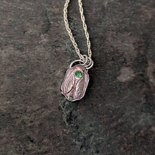Load image into Gallery viewer, Fine Silver Cicada Pendant with Tsavorite Garnets | Handmade Nature Talisman Jewelry
