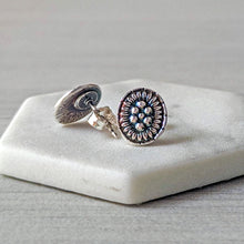 Load image into Gallery viewer, Sterling Silver Concho Stud Earrings, Southwestern Inspired
