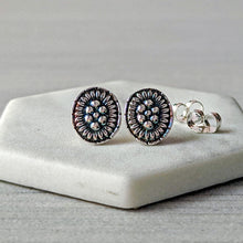 Load image into Gallery viewer, Sterling Silver Concho Stud Earrings, Southwestern Inspired
