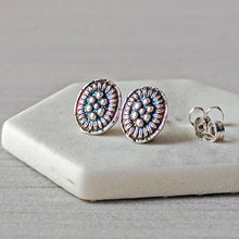 Load image into Gallery viewer, Sterling Silver Concho Stud Earrings, Southwestern Inspired

