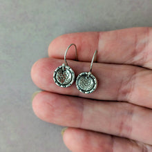 Load image into Gallery viewer, Vintage Daisy Earrings, Artisan Sterling Silver Jewelry, Antique Button Cast
