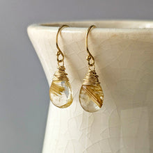 Load image into Gallery viewer, Golden Rutilated Quartz Earrings: Faceted Teardrop, 14k Gold Fill
