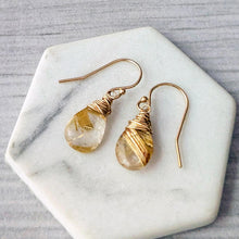 Load image into Gallery viewer, Golden Rutilated Quartz Earrings: Faceted Teardrop, 14k Gold Fill
