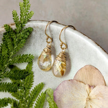 Load image into Gallery viewer, Golden Rutilated Quartz Earrings: Faceted Teardrop, 14k Gold Fill
