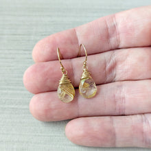 Load image into Gallery viewer, Golden Rutilated Quartz Earrings: Faceted Teardrop, 14k Gold Fill
