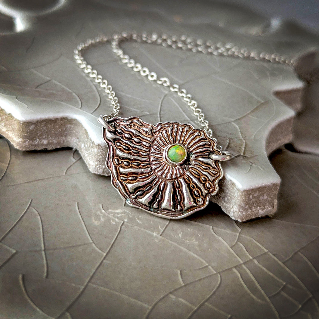 Sterling Silver Ammonite Necklace: Ethiopian Opal Fossil Pendant