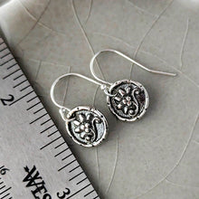 Load image into Gallery viewer, Sterling Silver Victorian Flower Earrings | Dainty Jewelry Cast from an Antique Button
