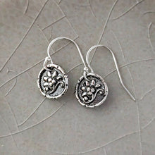 Load image into Gallery viewer, Sterling Silver Victorian Flower Earrings | Dainty Jewelry Cast from an Antique Button
