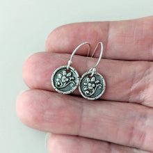 Load image into Gallery viewer, Sterling Silver Victorian Flower Earrings | Dainty Jewelry Cast from an Antique Button
