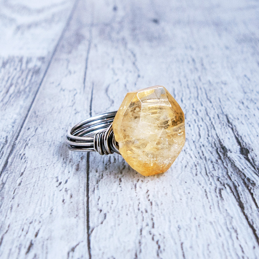 Personal Power Talisman Citrine Faceted Oval Nugget Ring
