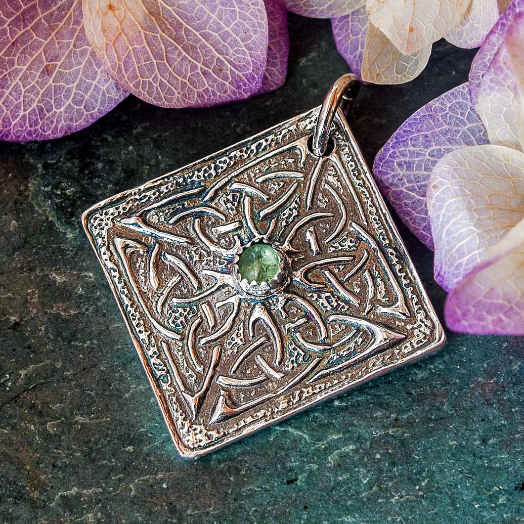 Silver Celtic Knot Pendant with Green Tourmaline