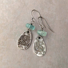 Load image into Gallery viewer, Aquamarine &amp; Sterling Silver Teardrop Earrings: Embossed Ivy, Woodland Fae Jewelry
