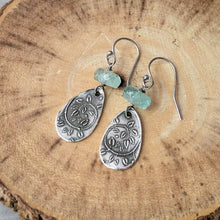 Load image into Gallery viewer, Aquamarine &amp; Sterling Silver Teardrop Earrings: Embossed Ivy, Woodland Fae Jewelry

