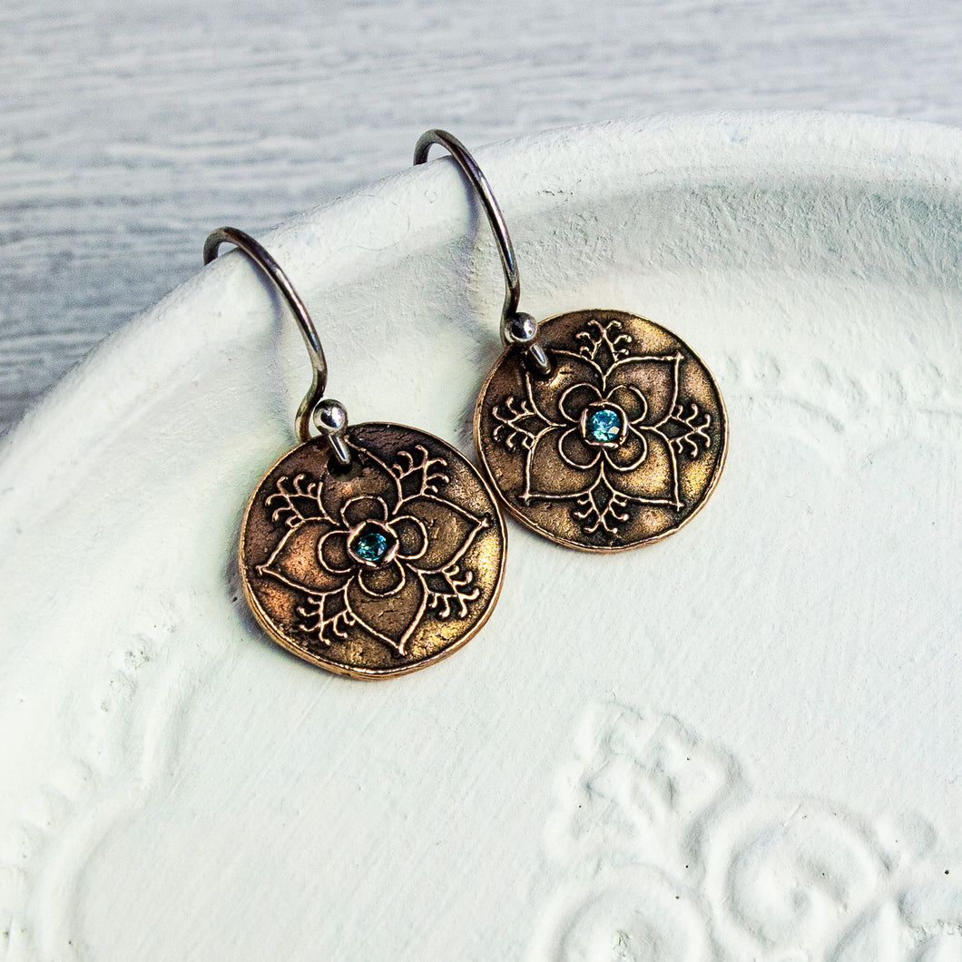Graceful Flower Mandala Bronze Earrings