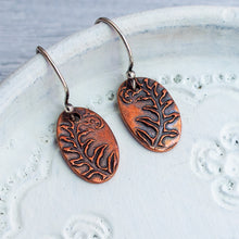 Load image into Gallery viewer, Tiny Copper Fern Earrings
