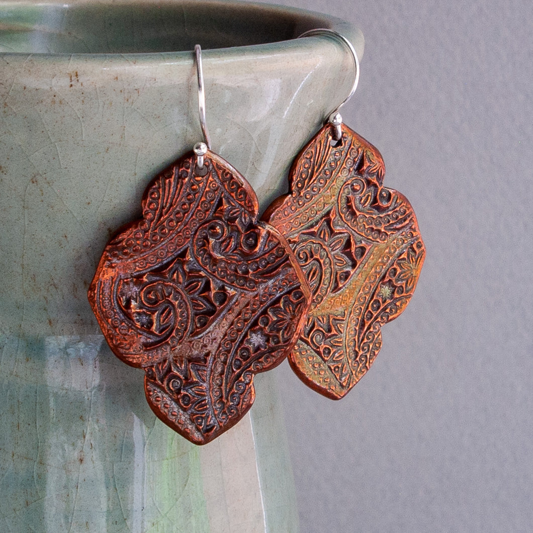 Bold Textural Copper Arabesque Earrings