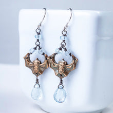 Load image into Gallery viewer, Art Nouveau Inspired Bronze and Aquamarine Bat Earrings
