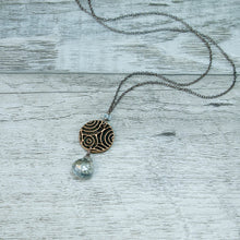 Load image into Gallery viewer, Antique Elephant Coin &quot;Y&quot; Necklace with Aquamarine
