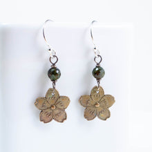 Load image into Gallery viewer, Sakura Earrings in Bronze with Green Tourmaline
