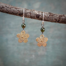 Load image into Gallery viewer, Sakura Earrings in Bronze with Green Tourmaline
