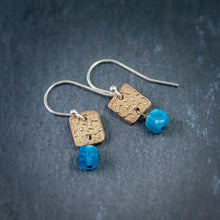 Load image into Gallery viewer, bronze tiny textured squares with neon blue apatite cubes

