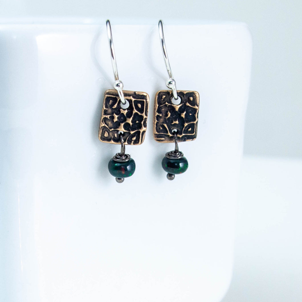 Bronze Tapestry and Black Opal Earrings