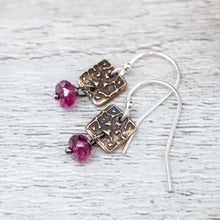 Load image into Gallery viewer, Bronze Tapestry and Rubelite Pink Tourmaline Earrings
