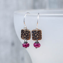 Load image into Gallery viewer, Bronze Tapestry and Rubelite Pink Tourmaline Earrings

