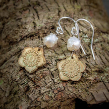 Load image into Gallery viewer, Ume Plum Blossom Bronze Earrings with Druzy &quot;Rosebud&quot; Pearls
