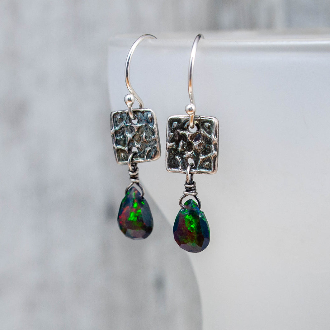 Black Opal Silver Tapestry Earrings