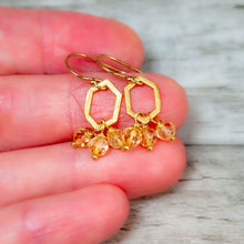 Load image into Gallery viewer, Citrine and Gold Honeycomb Earrings
