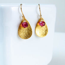 Load image into Gallery viewer, Gold Pink Tourmaline Flower Petal Earrings
