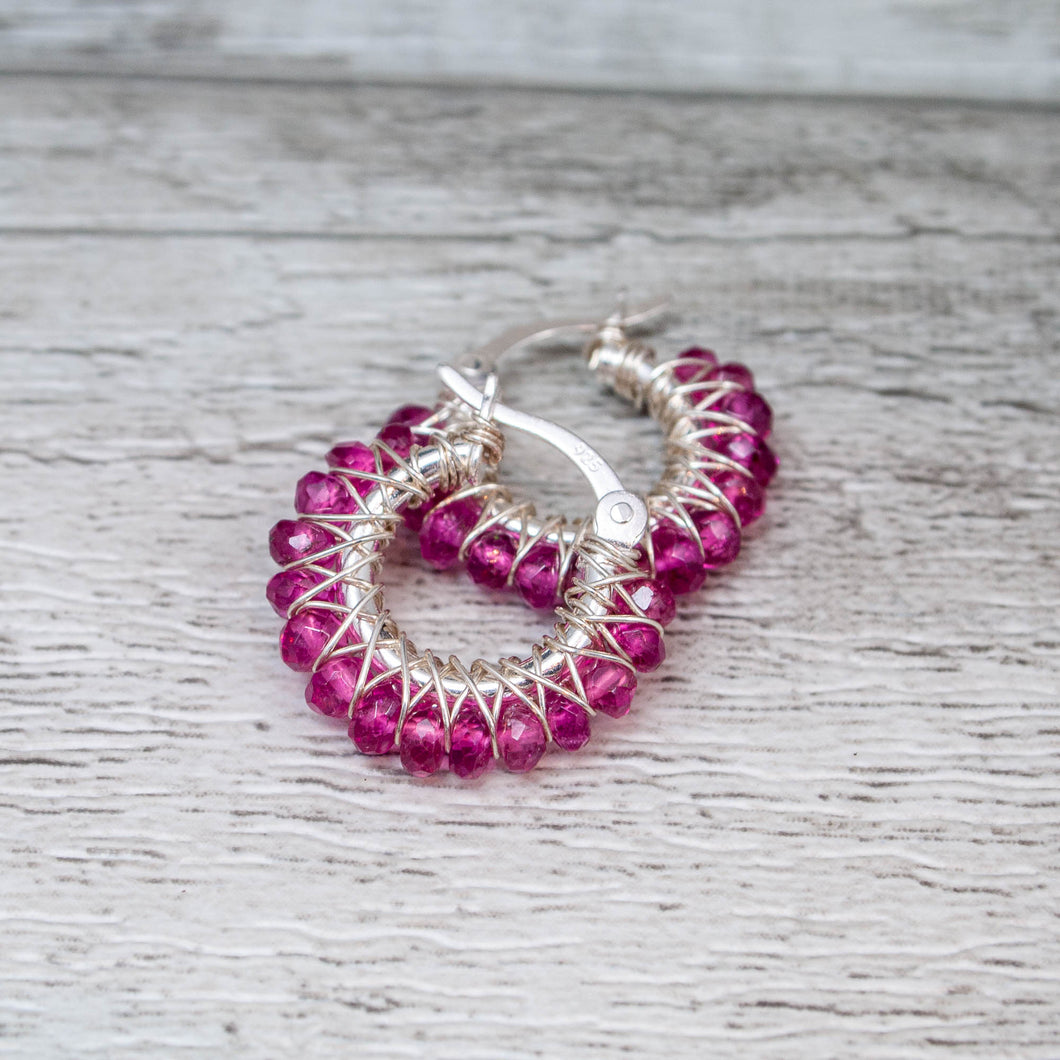 Pink Tourmaline Hoop Earrings