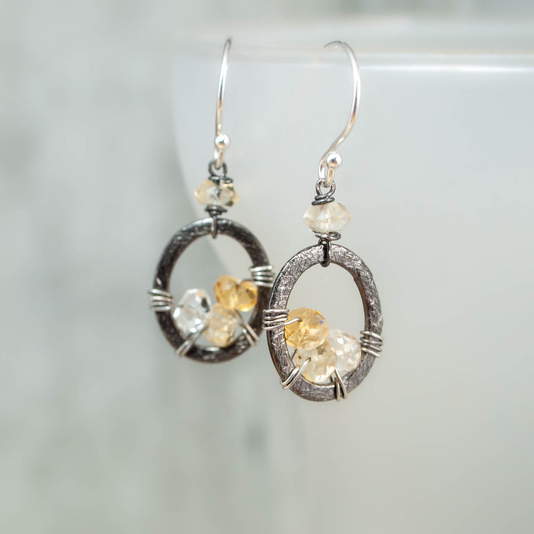 Citrine and Oxidized Silver Full Spectrum Earrings